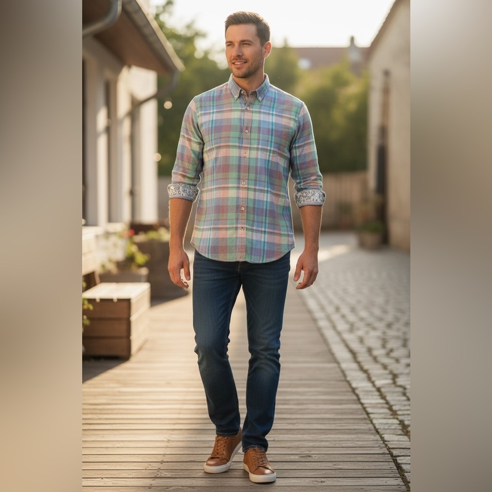 Robert Graham Shirt Mens L Button-Up Long Sleeve Pastel Plaid Business Casual